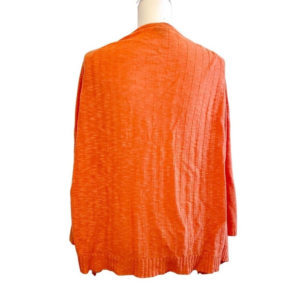 J Jill Size Medium Orange Ribbed Open Front Cardigan Sweater Linen Blend - Picture 5 of 8